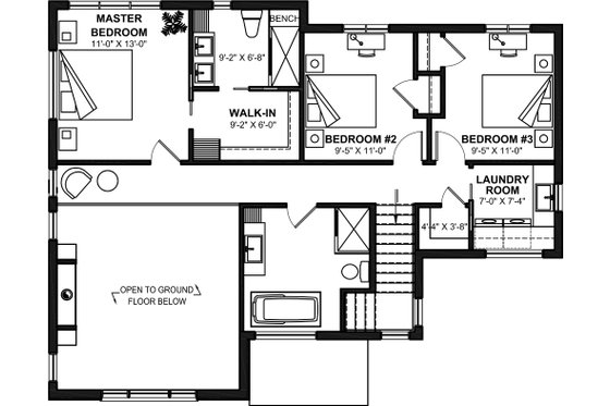 Floor Plan - Upper Floor for Contemporary House Plan #23-2761 - 3 bed, 2.5 bath