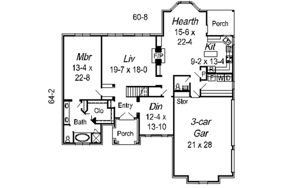 Floor Plan - Main Floor for European House Plan #329-281 - 4 bed, 2.5 bath
