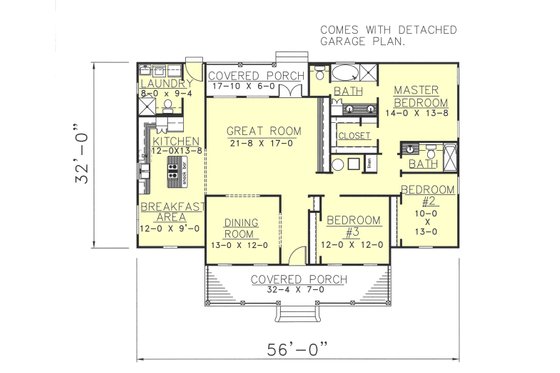 Floor Plan - Main Floor for Traditional House Plan #44-103 - 3 bed, 2.5 bath