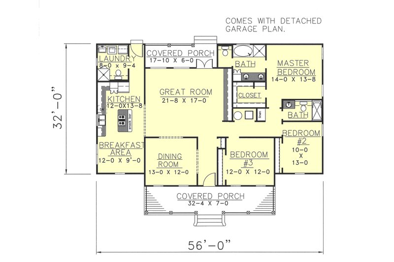 House Blueprint - Floor Plan - Main Floor for Traditional House Plan #44-103 - 3 bed, 2.5 bath