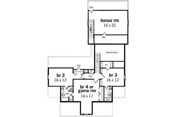 Floor Plan - Upper Floor for Southern House Plan #45-249 - 3 bed, 4 bath
