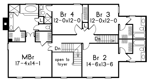 Colonial Floor Plan - Upper Floor Plan #57-121