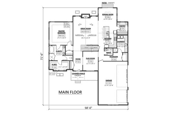 Floor Plan - Main Floor for Farmhouse House Plan #1089-49 - 3 bed, 4.5 bath