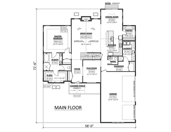 House Blueprint - Floor Plan - Main Floor for Farmhouse House Plan #1089-49 - 3 bed, 4.5 bath