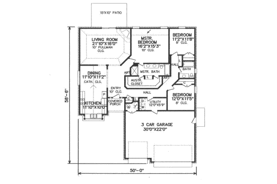 Floor Plan - Main Floor for Traditional House Plan #65-304, 2 bath