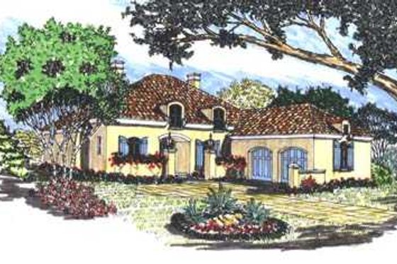 Exterior - Front Elevation for Mediterranean House Plan #76-103 - 3 bed, 2.5 bath