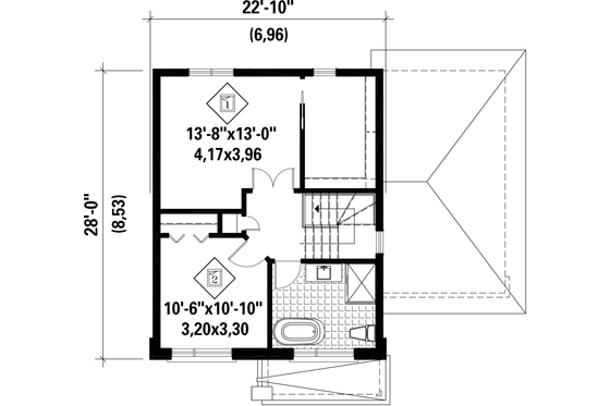 Floor Plan - Upper Floor for Contemporary House Plan #25-4634 - 2 bed, 1 bath