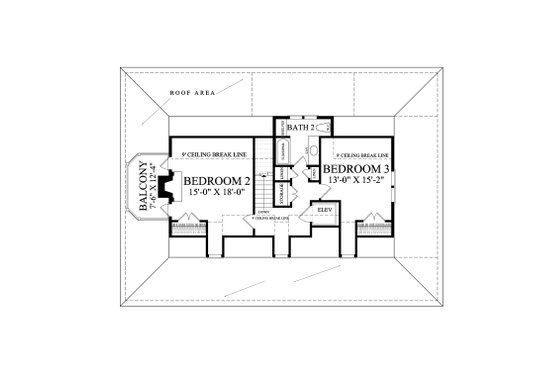 Southern style house plan, Country design, upper level floor plan