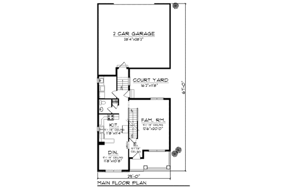 Floor Plan - Main Floor for Bungalow House Plan #70-966 - 3 bed, 2.5 bath