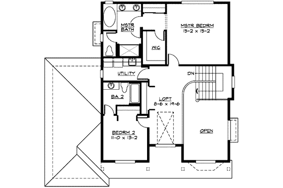 Floor Plan - Upper Floor for Traditional House Plan #132-105 - 2 bed, 2.5 bath