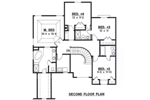 Floor Plan - Upper Floor for European House Plan #67-691 - 4 bed, 3 bath