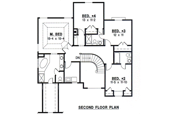 Floor Plan - Upper Floor for European House Plan #67-691 - 4 bed, 3 bath
