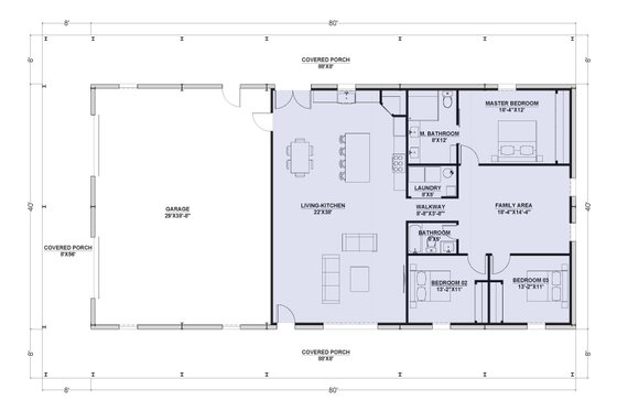 Floor Plan - Main Floor for Barndominium House Plan #1107-4 - 3 bed, 2 bath