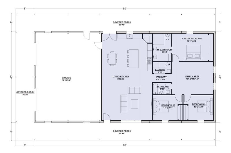 Dream House Plan - Floor Plan - Main Floor for Barndominium House Plan #1107-4 - 3 bed, 2 bath
