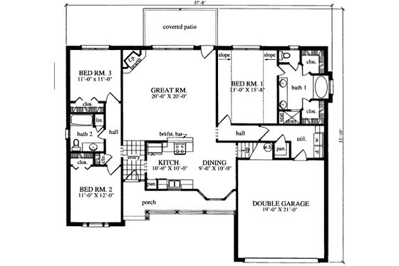Floor Plan - Main Floor for Traditional House Plan #42-295 - 3 bed, 2 bath