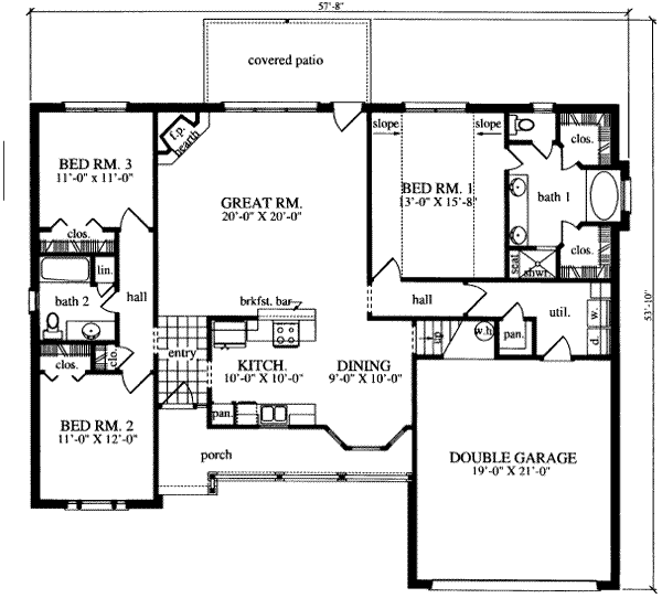 Floor Plan - Main Floor for Traditional House Plan #42-295 - 3 bed, 2 bath
