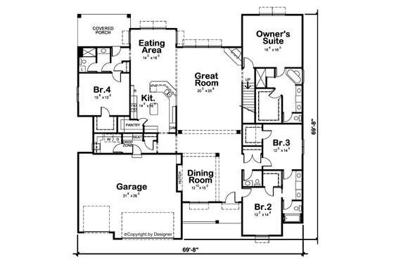 Floor Plan - Main Floor for Traditional House Plan #20-2559 - 4 bed, 4.5 bath