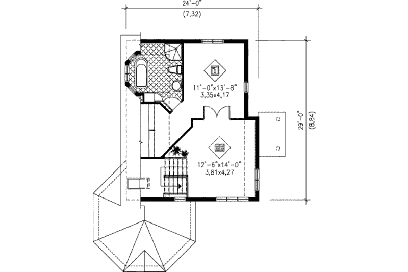 Dream House Plan - Floor Plan - Upper Floor for European House Plan #25-4197 - 2 bed, 1.5 bath