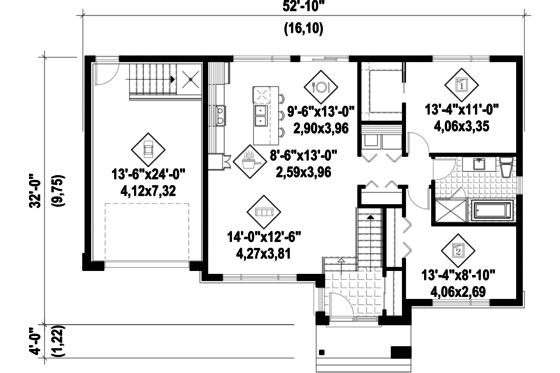 Floor Plan - Main Floor for Contemporary House Plan #25-4465 - 2 bed, 1 bath