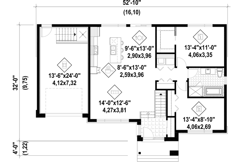Home Plan - Floor Plan - Main Floor for Contemporary House Plan #25-4465 - 2 bed, 1 bath