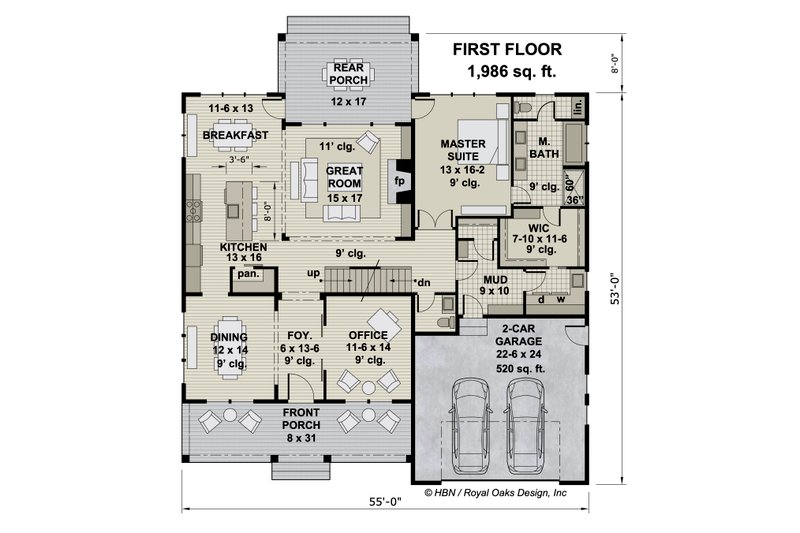 House Plan Design - Floor Plan - Main Floor for Farmhouse House Plan #51-1207 - 5 bed, 3.5 bath