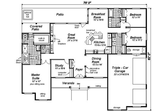 Floor Plan - Main Floor for Traditional House Plan #18-1059 - 4 bed, 3 bath