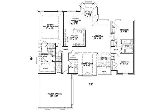 Floor Plan - Main Floor for Traditional House Plan #81-321 - 3 bed, 2 bath