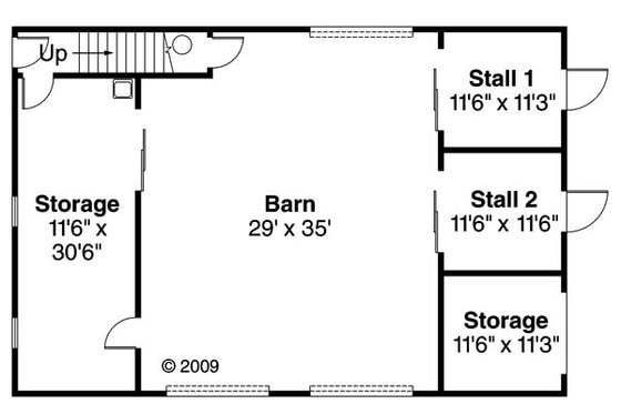 barn garage plan with stalls and/or garage below and large room above.