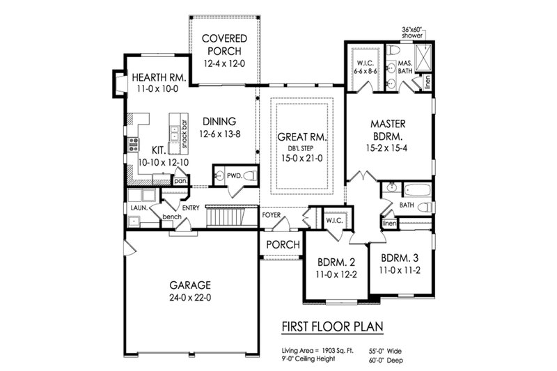 Dream House Plan - Floor Plan - Main Floor for Ranch House Plan #1010-239 - 3 bed, 2.5 bath