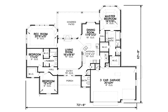 Floor Plan - Main Floor for Traditional House Plan #65-507 - 3 bed, 2.5 bath