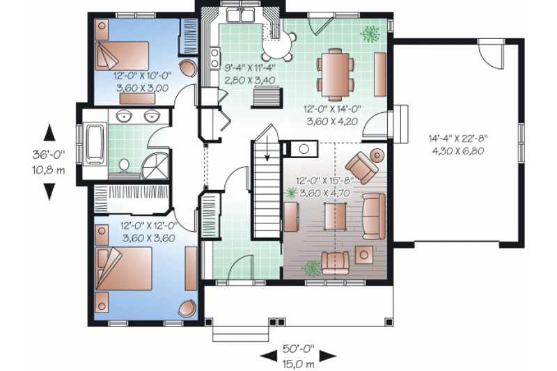 House Plan Design - Floor Plan - Main Floor for Cottage House Plan #23-2209 - 2 bed, 1 bath