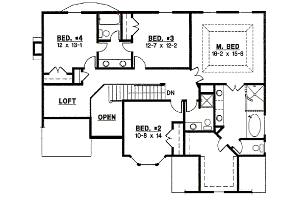 Traditional Floor Plan - Upper Floor Plan #67-789