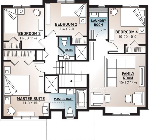 House Design - Traditional Floor Plan - Upper Floor Plan #23-2445