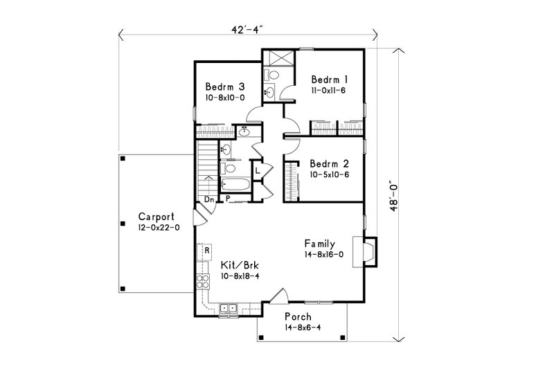 House Blueprint - Floor Plan - Main Floor for Bungalow House Plan #22-584 - 3 bed, 2 bath