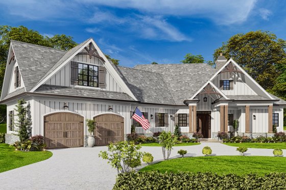 Exterior - Front Elevation 3 for Ranch House Plan #54-498 - 3 bed, 2.5 bath