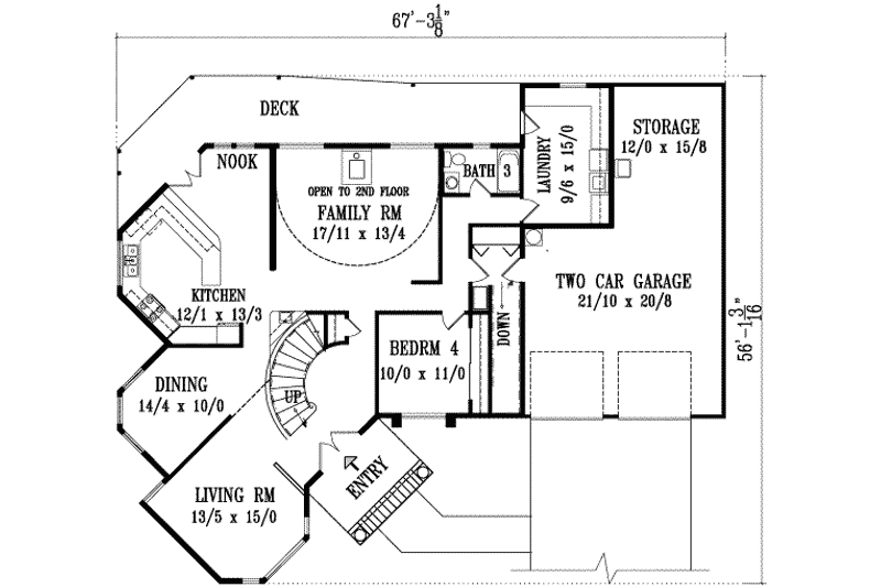 House Blueprint - Floor Plan - Main Floor for European House Plan #1-1108 - 4 bed, 4 bath