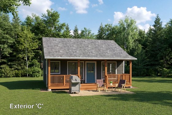 Exterior - Front Elevation 4 for Cabin House Plan #126-216 - 1 bed, 1 bath