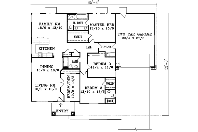Architectural House Design - Floor Plan - Main Floor for Adobe / Southwestern House Plan #1-1419 - 4 bed, 3 bath