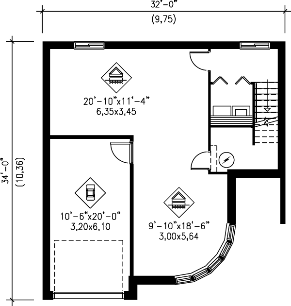 Contemporary Floor Plan - Lower Floor Plan #25-320