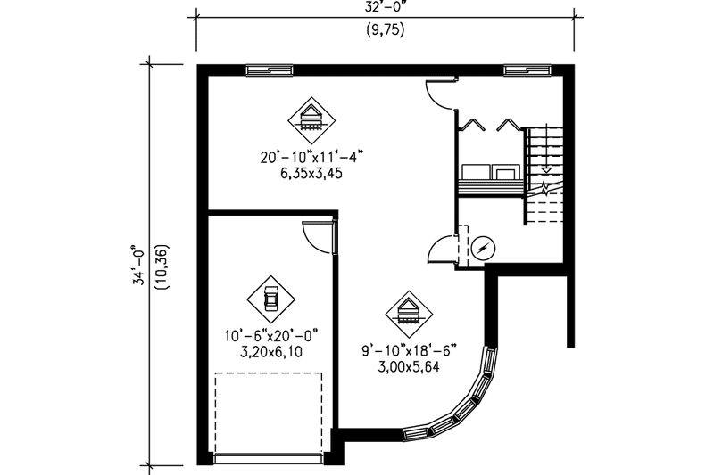 House Plan Design - Floor Plan - Lower Floor for Contemporary House Plan #25-320 - 2 bed, 1 bath