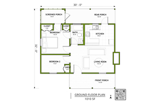 Floor Plan - Main Floor for Adobe / Southwestern House Plan #1106-19 - 2 bed, 1 bath
