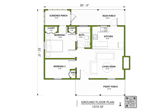 Floor Plan - Main Floor for Adobe / Southwestern House Plan #1106-19 - 2 bed, 1 bath