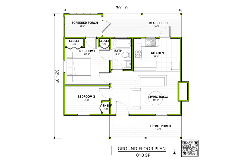 Home Plan - Floor Plan - Main Floor for Adobe / Southwestern House Plan #1106-19 - 2 bed, 1 bath