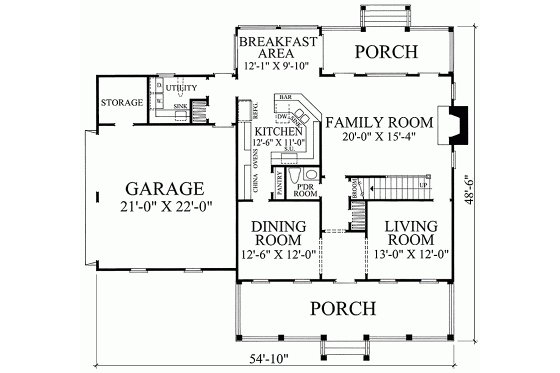 Floor Plan - Main Floor for Southern House Plan #137-146 - 4 bed, 3 bath