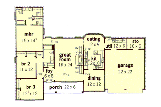 Floor Plan - Main Floor for European House Plan #16-134 - 3 bed, 2 bath