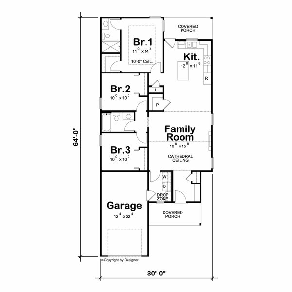 Architectural House Design - Floor Plan - Main Floor for Cottage House Plan #20-2648 - 3 bed, 2 bath