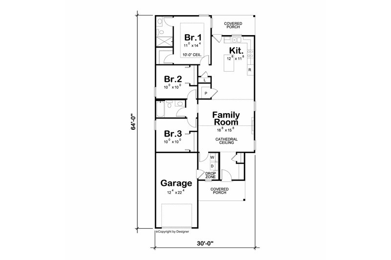 Architectural House Design - Floor Plan - Main Floor for Cottage House Plan #20-2648 - 3 bed, 2 bath