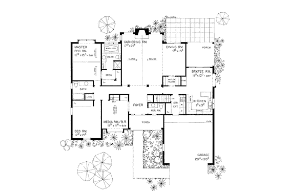Floor Plan - Main Floor for Ranch House Plan #72-215 - 3 bed, 2.5 bath