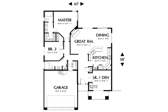 Floor Plan - Main Floor for Craftsman House Plan #48-189 - 2 bed, 2 bath