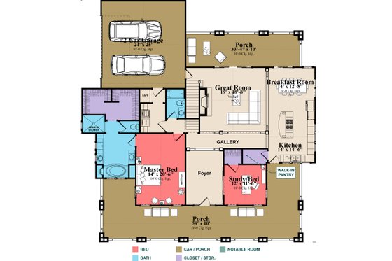 Floor Plan - Main Floor for Bungalow House Plan #63-404 - 4 bed, 3 bath